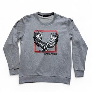 Roberto Cavalli Grey Crewneck Sweatshirt w/ Eagle Design Mens Size Large